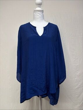 Relaxed Split-Neck Tunic Top - Deep Blue
